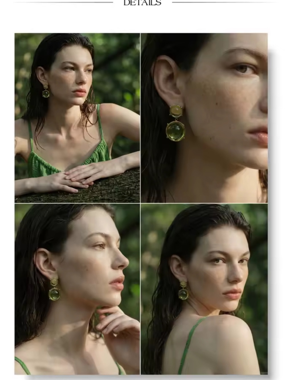 Vintage Olive Green Cabochon Drop Earrings - Picture 5 of 11